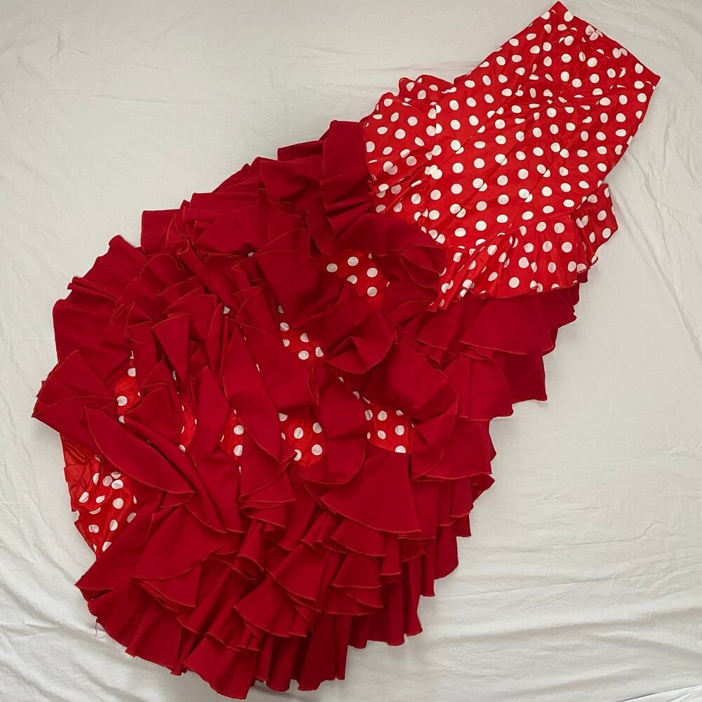 Bata de Cola Flamenco Performance Skirt & Matching Bag Red Polka Dot Size Small - Picture 13 of 16